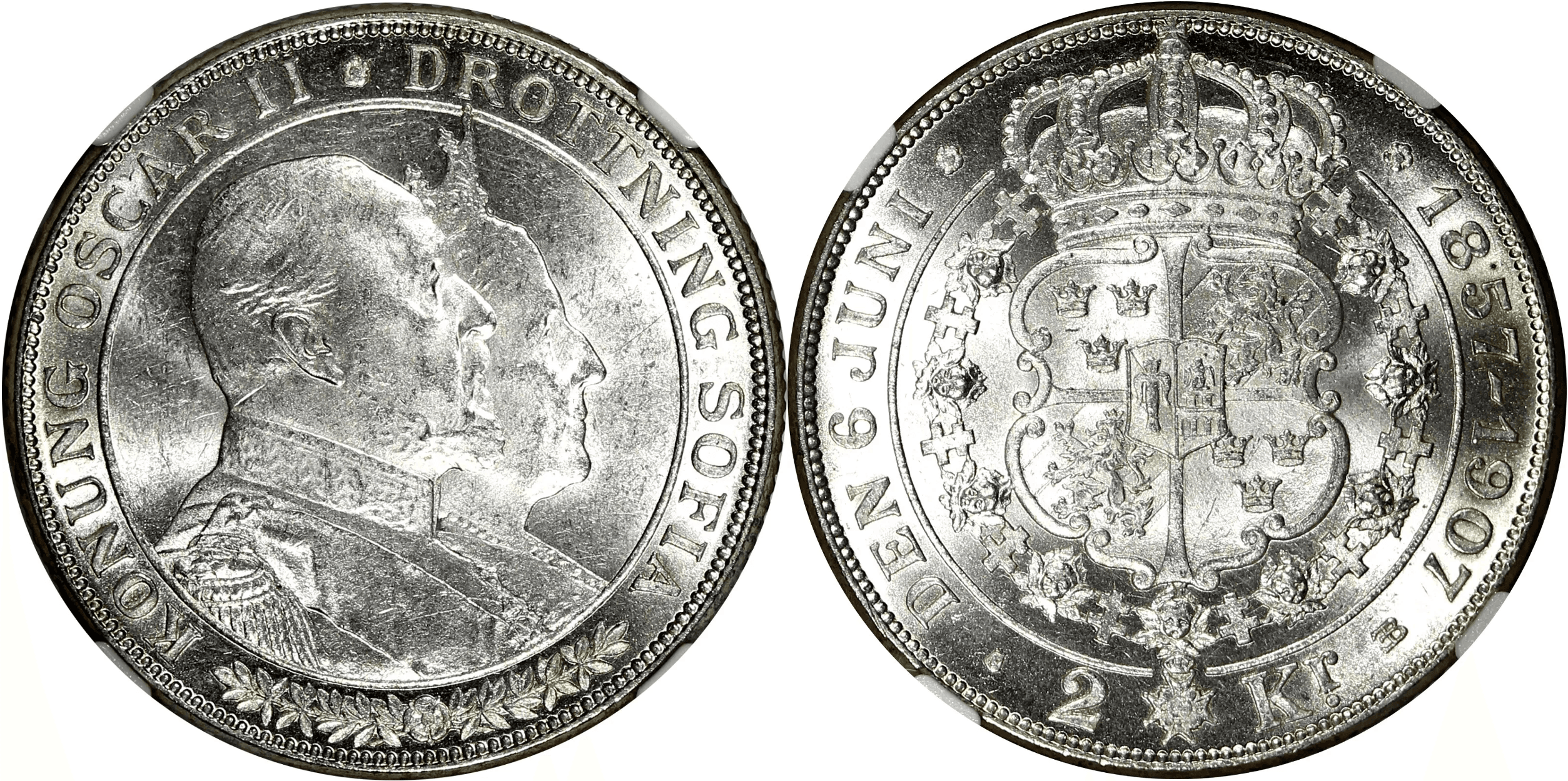 2 Coronas - Bodas de Oro Oscar II 1907 - Suecia