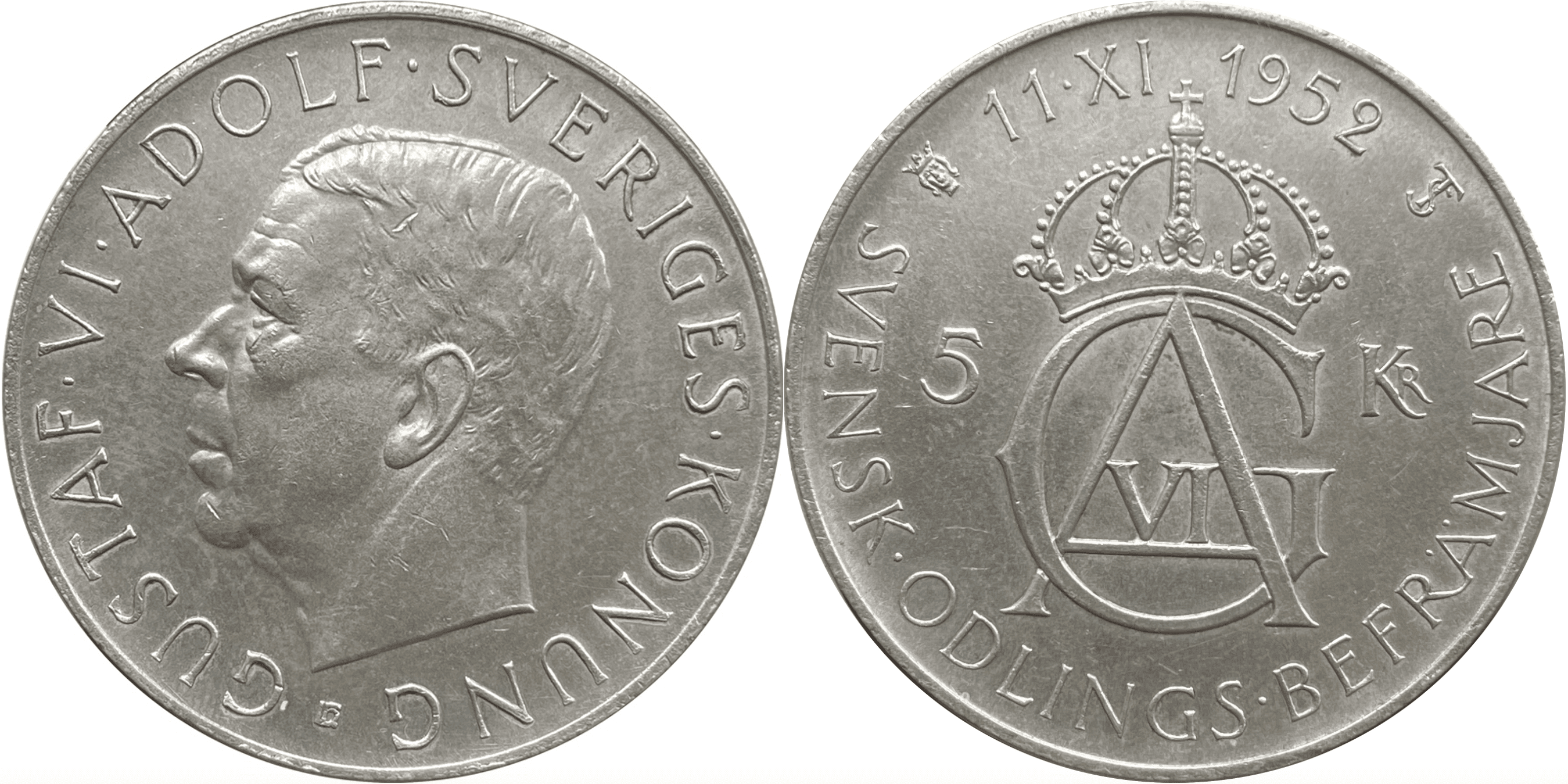 5 Coronas - 70 Años Gustaf VI Adolf 1952 - Suecia