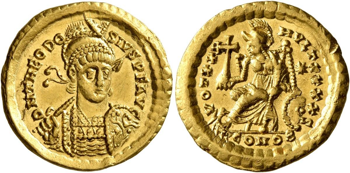 Sólido de Teodosio II c. 435 d.C. - Imperio Bizantino